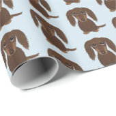 Schattigee langharige chocolade bruine teckel cadeaupapier (Rol Hoek)