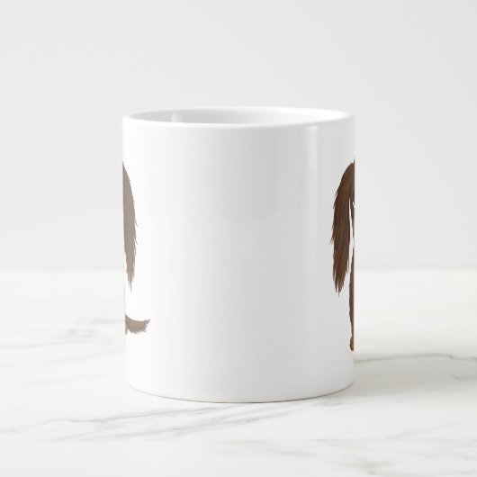 Schattigee langharige chocolade bruine teckel grote koffiekop (Voorkant)