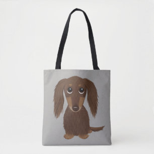 Schattigee langharige chocolade bruine teckel tote bag