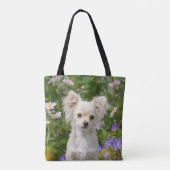 Schattigee langharige crème Chihuahua Dog Puppy Sh Tote Bag (Achterkant)