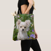 Schattigee langharige crème Chihuahua Dog Puppy Sh Tote Bag (Dichtbij)