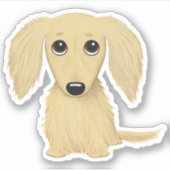 Schattigee langharige crème Dachshund Cartoon Sticker (Voorkant)