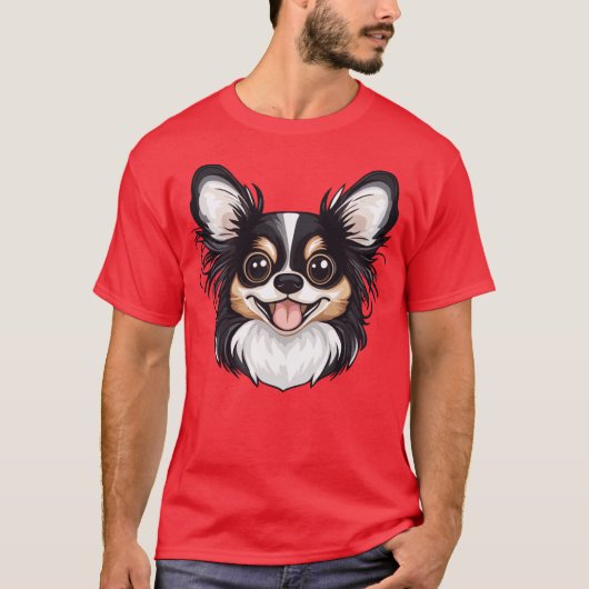 Schattigee langharige driekleur Chihuahua T-shirt (Voorkant)