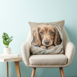 SCHATTIGEE LANGHARIGE TECKEL PUPPY ONDER DEKEN KUSSEN