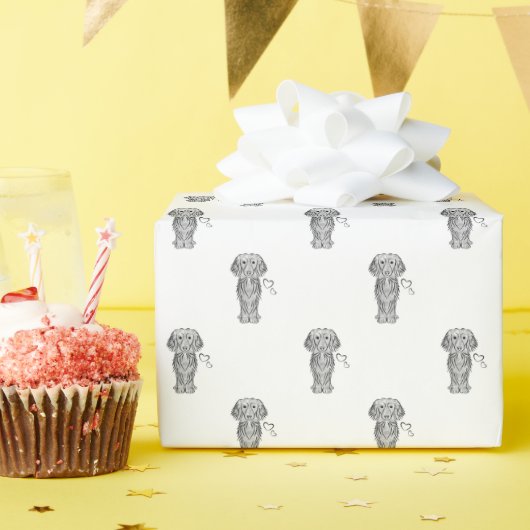 Schattigee langharige teckel worst hond cadeaupapier (Verjaardagsfeest)