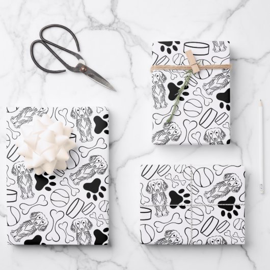 Schattigee langharige teckel worst hond inpakpapier vel (Voorkant)