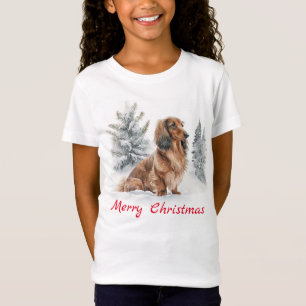 Schattigee langharige teckel worst hond kerst t-shirt