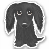 Schattigee langharige zwarte teckel Cartoon Sticker (Voorkant)