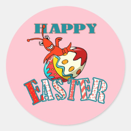 Schattigee langoesten Happy Easter (roze) Ronde Sticker (Voorkant)