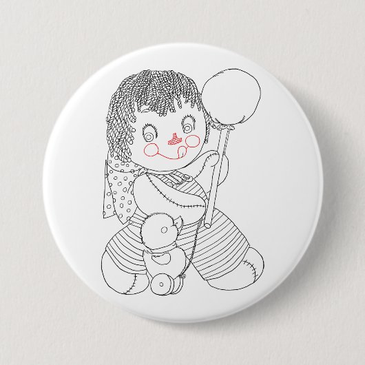 Schattigee lap pop speelgoed eend hand getekende k ronde button 7,6 cm (Voorkant)