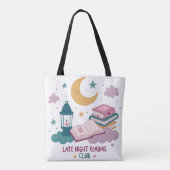 Schattigee Late Night Reading Club Moon en boeken Tote Bag (Achterkant)