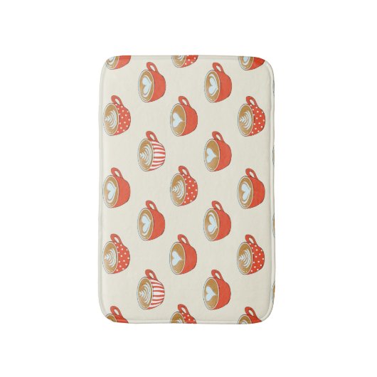 Schattigee Latte Art in Rode Koffiemokken Patroon Badmat (Voorkant Verticaal)