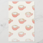 Schattigee Latte Art in Rode Koffiemokken Patroon Briefpapier (Voorkant)