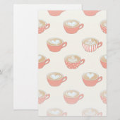 Schattigee Latte Art in Rode Koffiemokken Patroon Briefpapier (Voorkant / Achterkant)