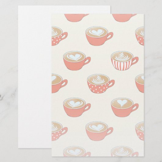 Schattigee Latte Art in Rode Koffiemokken Patroon Briefpapier (Voorkant / Achterkant)
