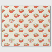 Schattigee Latte Art in Rode Koffiemokken Patroon Cadeaupapier (Vlak)