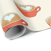 Schattigee Latte Art in Rode Koffiemokken Patroon Cadeaupapier (Rol Hoek)