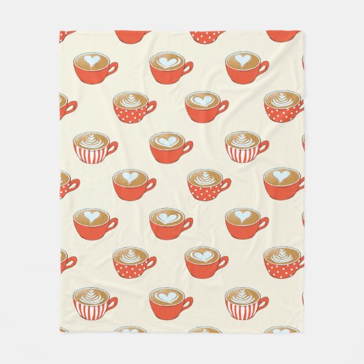 Schattigee Latte Art in Rode Koffiemokken Patroon Fleece Deken (Voorkant)