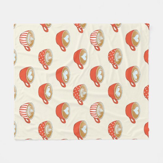 Schattigee Latte Art in Rode Koffiemokken Patroon Fleece Deken (Voorkant (Horizontaal))