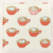 Schattigee Latte Art in Rode Koffiemokken Patroon Glazen Onderzetter (Voorkant)