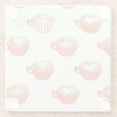 Schattigee Latte Art in Rode Koffiemokken Patroon Glazen Onderzetter (Achterkant)