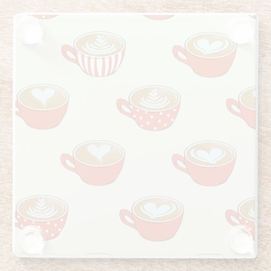 Schattigee Latte Art in Rode Koffiemokken Patroon Glazen Onderzetter (Achterkant)