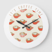 Schattigee Latte Art in Rode Koffiemokken Patroon Grote Klok (Voorkant)