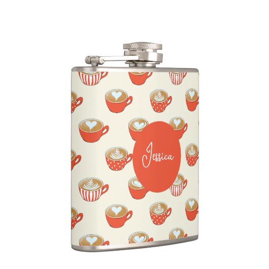 Schattigee Latte Art in Rode Koffiemokken Patroon Heupfles (Rechts)