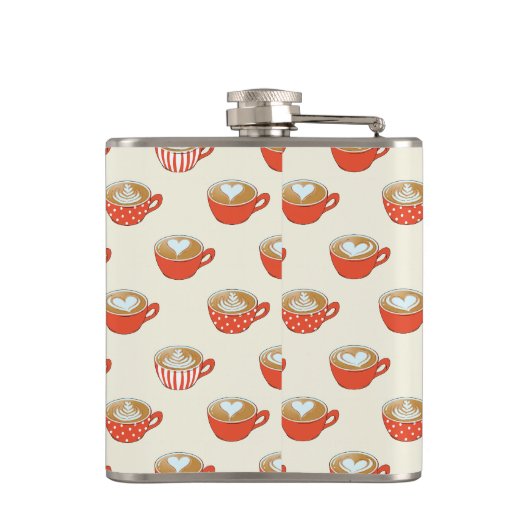 Schattigee Latte Art in Rode Koffiemokken Patroon Heupfles (Achterkant)