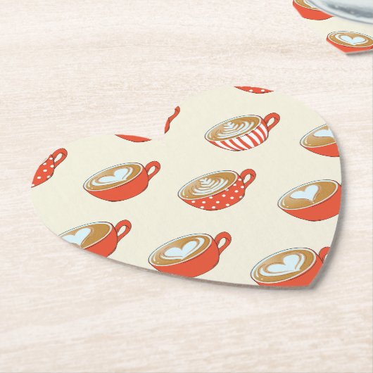 Schattigee Latte Art in Rode Koffiemokken Patroon Kartonnen Onderzetters (Gekanteld)