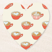 Schattigee Latte Art in Rode Koffiemokken Patroon Kartonnen Onderzetters (Voorkant)