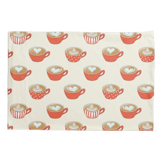 Schattigee Latte Art in Rode Koffiemokken Patroon Kussensloop (Achterkant)