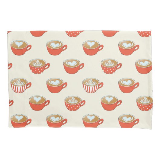 Schattigee Latte Art in Rode Koffiemokken Patroon Kussensloop (Voorkant)