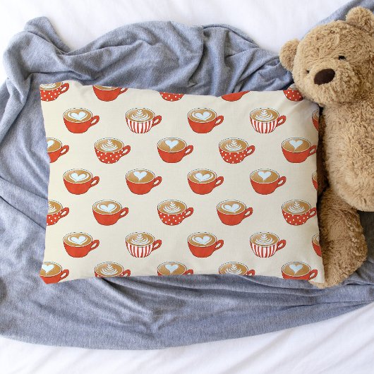 Schattigee Latte Art in Rode Koffiemokken Patroon Kussensloop