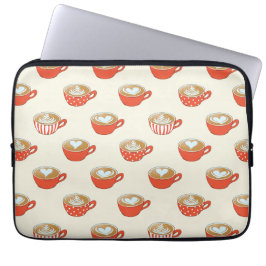 Schattigee Latte Art in Rode Koffiemokken Patroon Laptop Sleeve