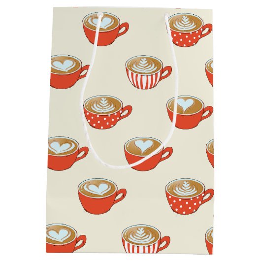 Schattigee Latte Art in Rode Koffiemokken Patroon Medium Cadeauzakje (Achterkant)