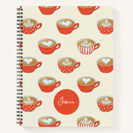 Schattigee Latte Art in Rode Koffiemokken Patroon Notitieboek