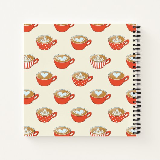 Schattigee Latte Art in Rode Koffiemokken Patroon Notitieboek (Achterkant)