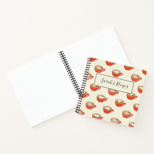 Schattigee Latte Art in Rode Koffiemokken Patroon Notitieboek (Binnen)