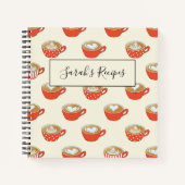 Schattigee Latte Art in Rode Koffiemokken Patroon Notitieboek (Voorkant)