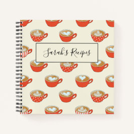 Schattigee Latte Art in Rode Koffiemokken Patroon Notitieboek