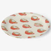 Schattigee Latte Art in Rode Koffiemokken Patroon Papieren Bordje (Gekanteld)