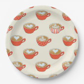 Schattigee Latte Art in Rode Koffiemokken Patroon Papieren Bordje (Voorkant)