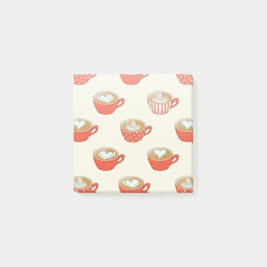 Schattigee Latte Art in Rode Koffiemokken Patroon Post-it® Notes (Voorkant)