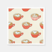 Schattigee Latte Art in Rode Koffiemokken Patroon Servet (Voorkant)