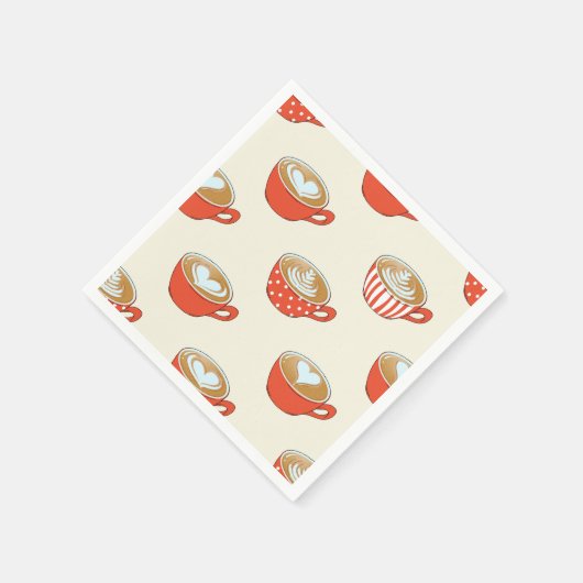 Schattigee Latte Art in Rode Koffiemokken Patroon Servet (Hoek)