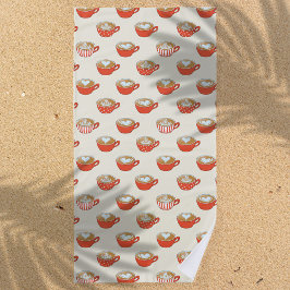 Schattigee Latte Art in Rode Koffiemokken Patroon Strandlaken