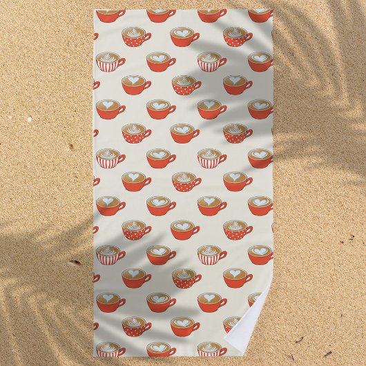 Schattigee Latte Art in Rode Koffiemokken Patroon Strandlaken