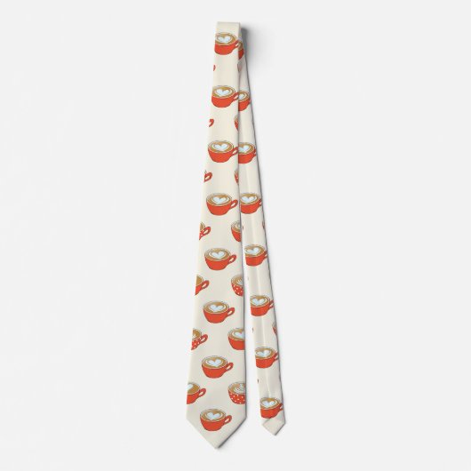 Schattigee Latte Art in Rode Koffiemokken Patroon Stropdas (Voorkant)
