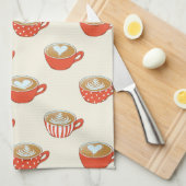 Schattigee Latte Art in Rode Koffiemokken Patroon Theedoek (Quarter Fold)